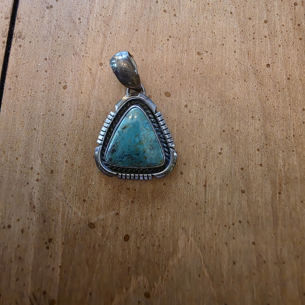 Sterling Silver Turquoise Pendant - Green Triangle Stone - Picture 5 of 5